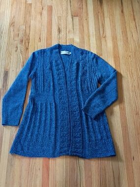Peruvian Link Alpaca Collection Open-Front Blue Cable Knit Cardigan Sweater S